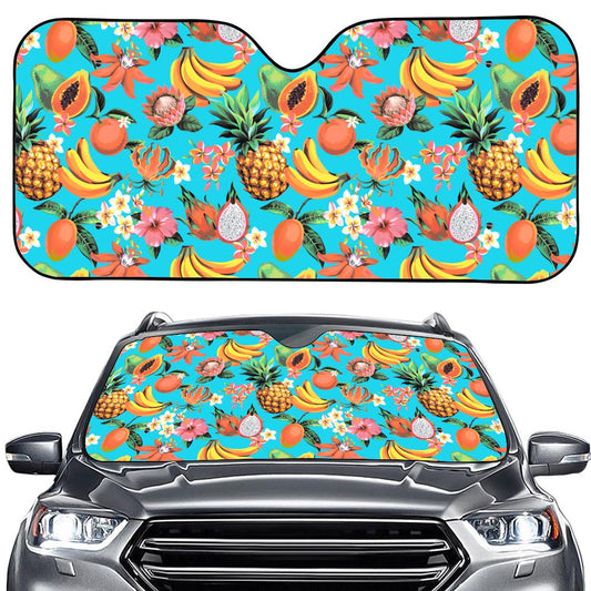 Vintage Tropical Fruits Pattern Print Car Windshield Sun Shade