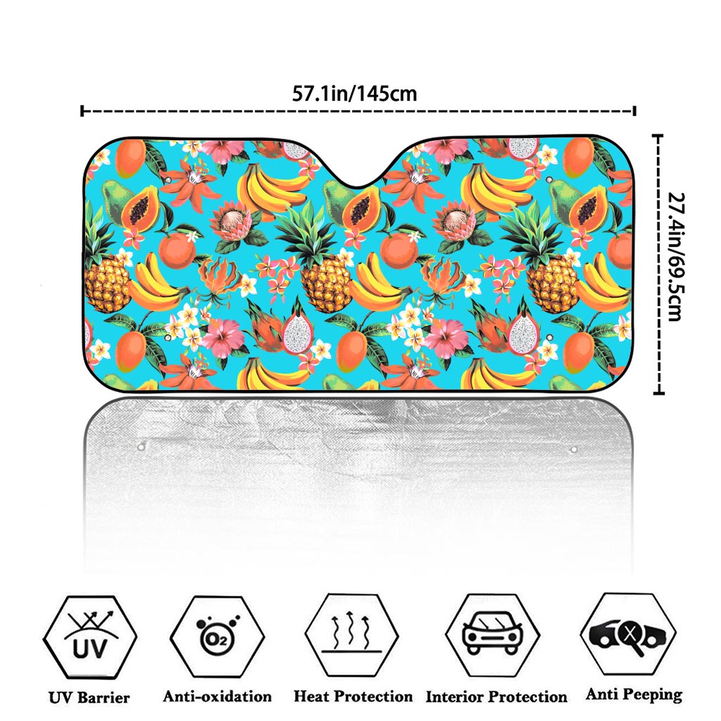 Vintage Tropical Fruits Pattern Print Car Windshield Sun Shade