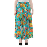 Vintage Tropical Fruits Pattern Print Chiffon Maxi Skirt