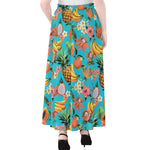 Vintage Tropical Fruits Pattern Print Chiffon Maxi Skirt