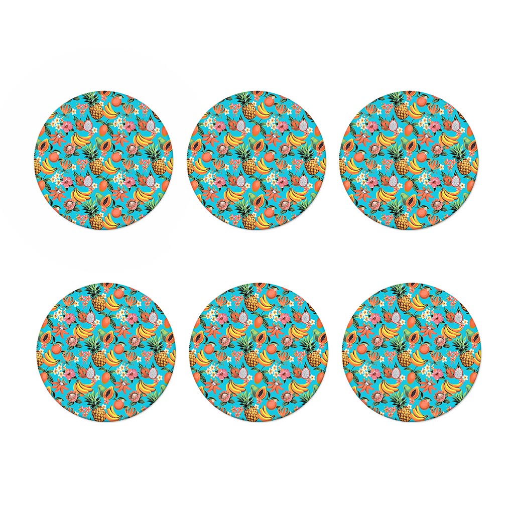 Vintage Tropical Fruits Pattern Print Coaster Set