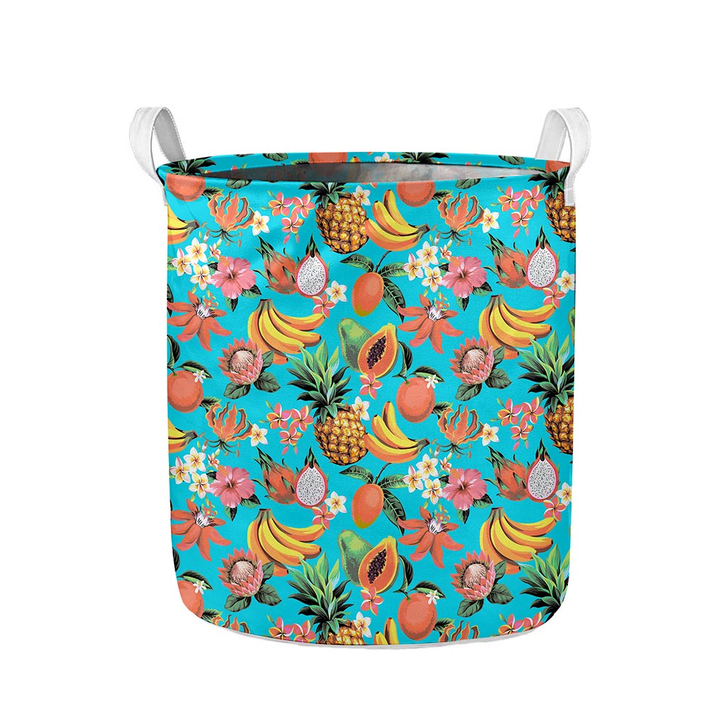 Vintage Tropical Fruits Pattern Print Collapsible Laundry Basket