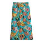 Vintage Tropical Fruits Pattern Print Cotton Front Slit Maxi Skirt