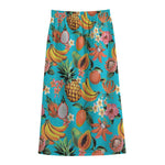 Vintage Tropical Fruits Pattern Print Cotton Front Slit Maxi Skirt