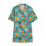 Vintage Tropical Fruits Pattern Print Cotton Hawaiian Shirt