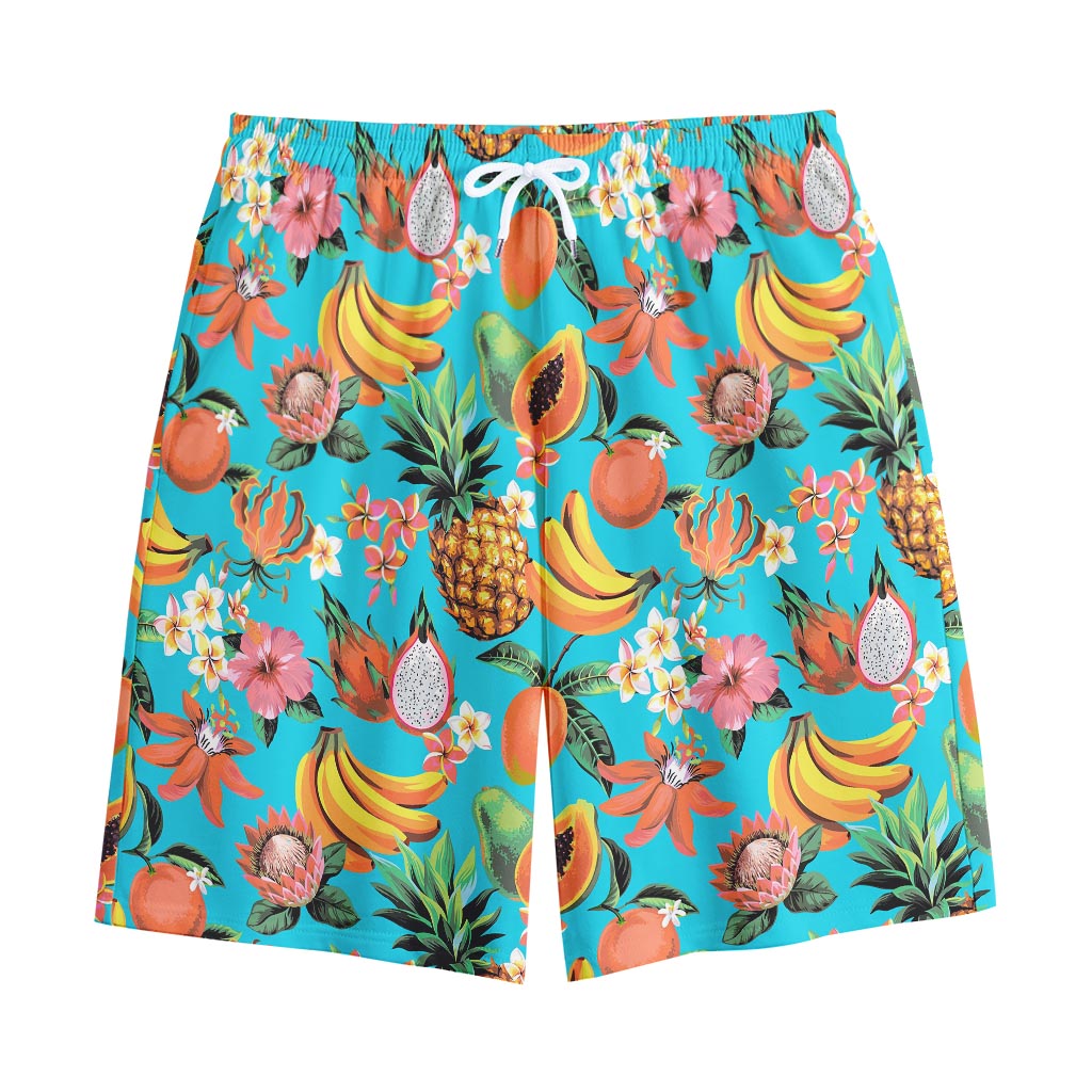 Vintage Tropical Fruits Pattern Print Cotton Shorts