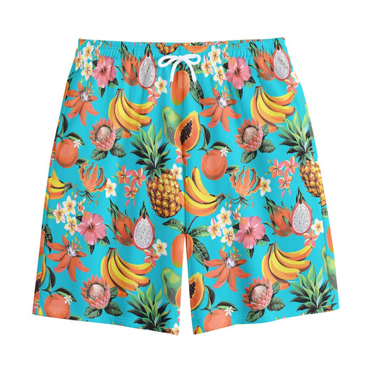 Vintage Tropical Fruits Pattern Print Cotton Shorts