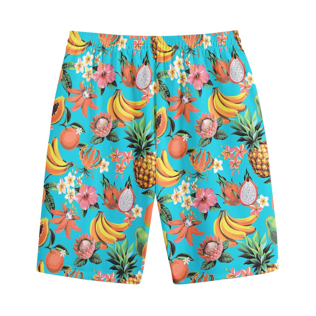 Vintage Tropical Fruits Pattern Print Cotton Shorts