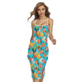 Vintage Tropical Fruits Pattern Print Cross Back Cami Dress