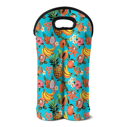 Vintage Tropical Fruits Pattern Print Double Neoprene Wine Tote