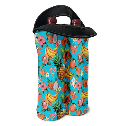 Vintage Tropical Fruits Pattern Print Double Neoprene Wine Tote