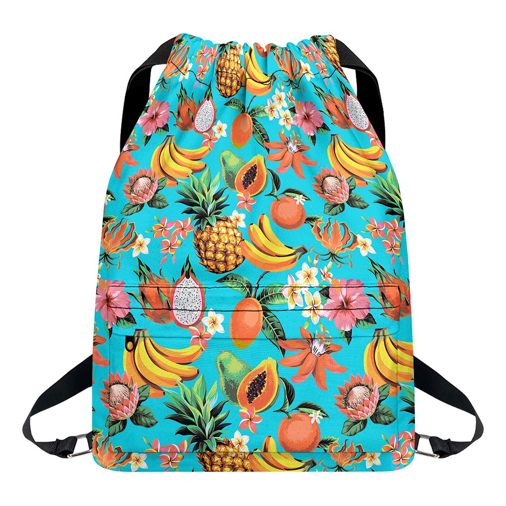 Vintage Tropical Fruits Pattern Print Drawstring Backpack