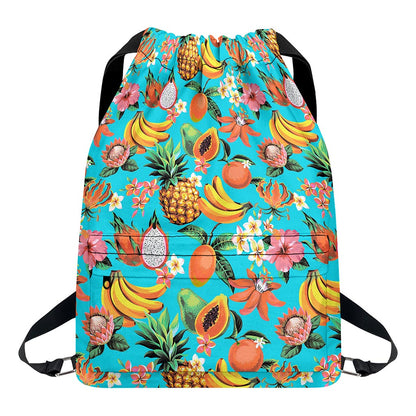 Vintage Tropical Fruits Pattern Print Drawstring Backpack