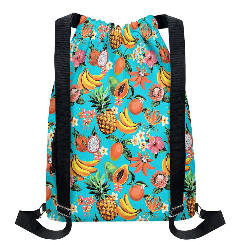 Vintage Tropical Fruits Pattern Print Drawstring Backpack