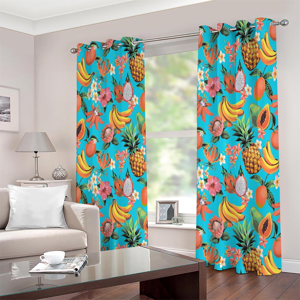 Vintage Tropical Fruits Pattern Print Extra Wide Grommet Curtains