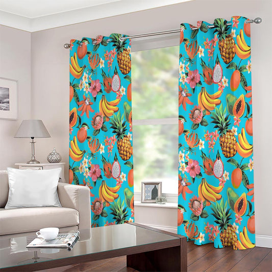 Vintage Tropical Fruits Pattern Print Extra Wide Grommet Curtains