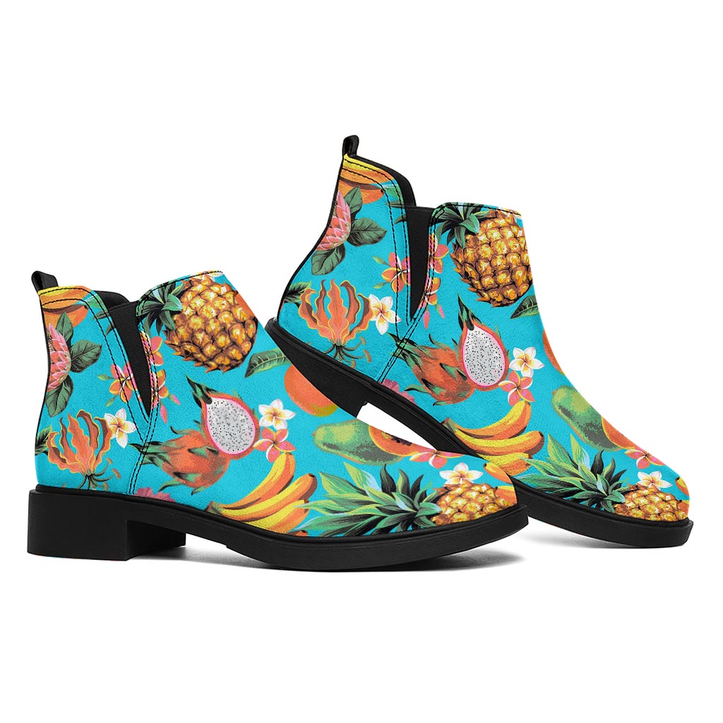 Vintage Tropical Fruits Pattern Print Flat Ankle Boots
