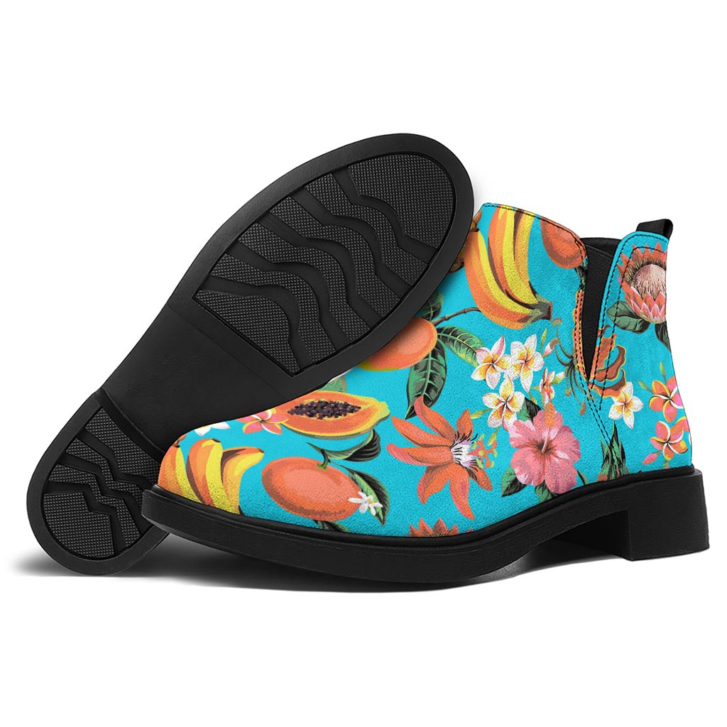 Vintage Tropical Fruits Pattern Print Flat Ankle Boots