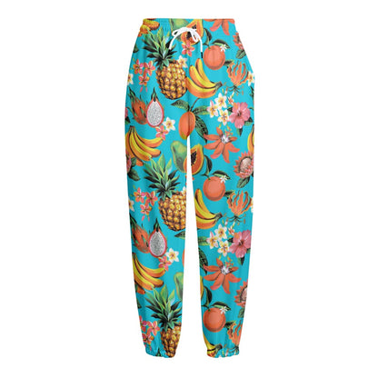 Vintage Tropical Fruits Pattern Print Fleece Lined Knit Pants