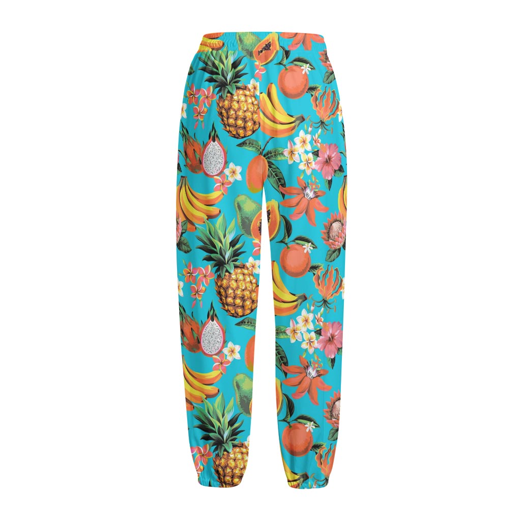 Vintage Tropical Fruits Pattern Print Fleece Lined Knit Pants