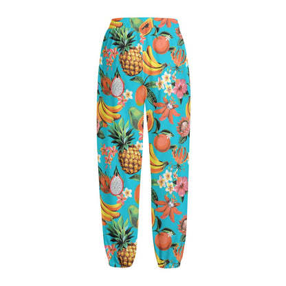 Vintage Tropical Fruits Pattern Print Fleece Lined Knit Pants