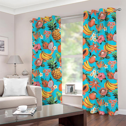 Vintage Tropical Fruits Pattern Print Grommet Curtains