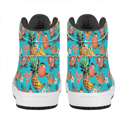 Vintage Tropical Fruits Pattern Print High Top Leather Sneakers