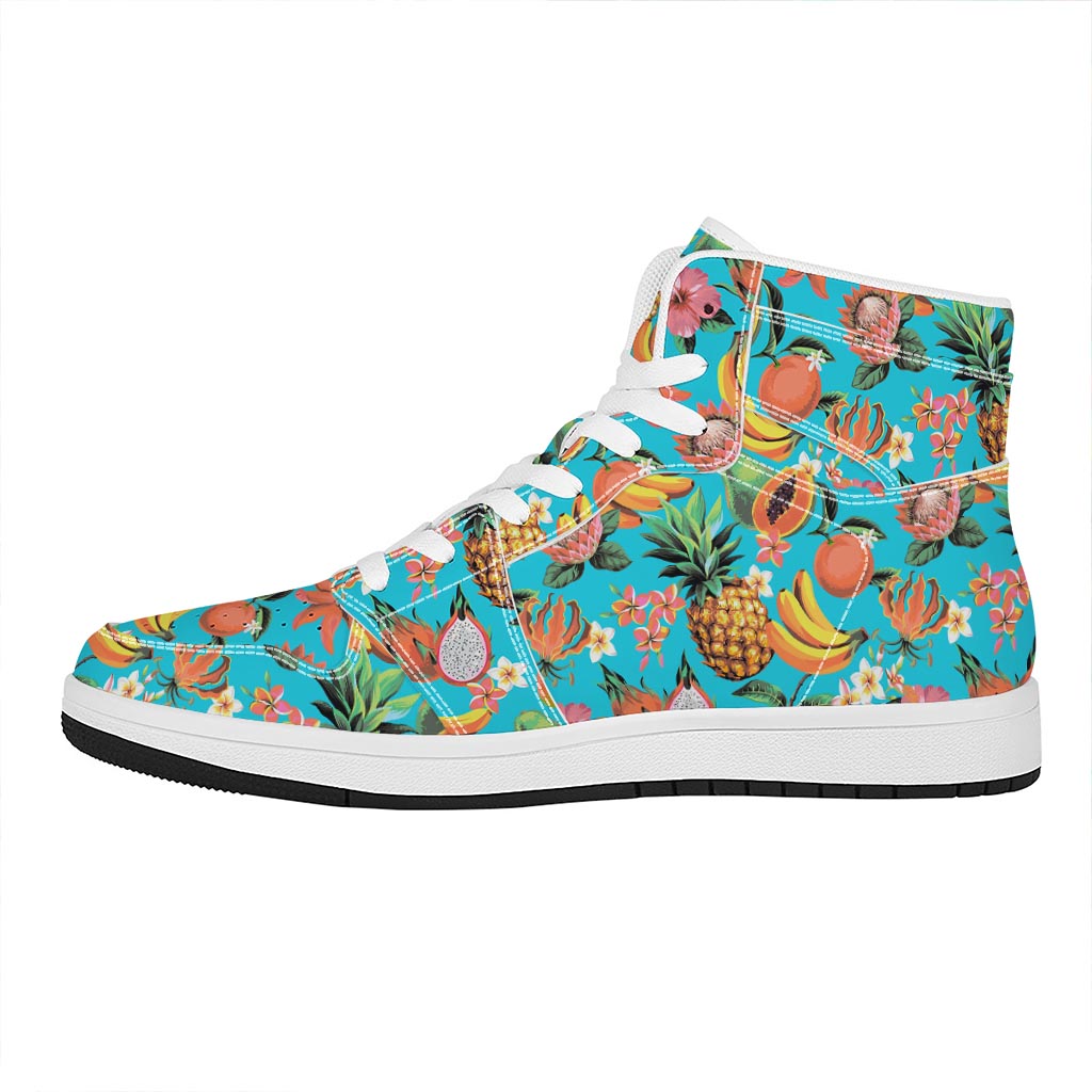 Vintage Tropical Fruits Pattern Print High Top Leather Sneakers