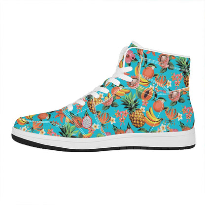 Vintage Tropical Fruits Pattern Print High Top Leather Sneakers