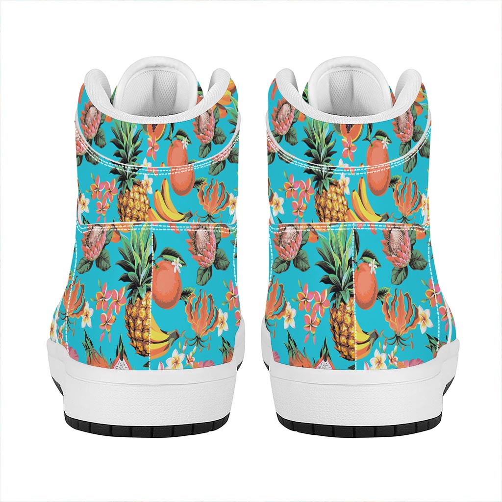 Vintage Tropical Fruits Pattern Print High Top Leather Sneakers