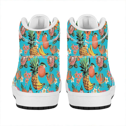 Vintage Tropical Fruits Pattern Print High Top Leather Sneakers
