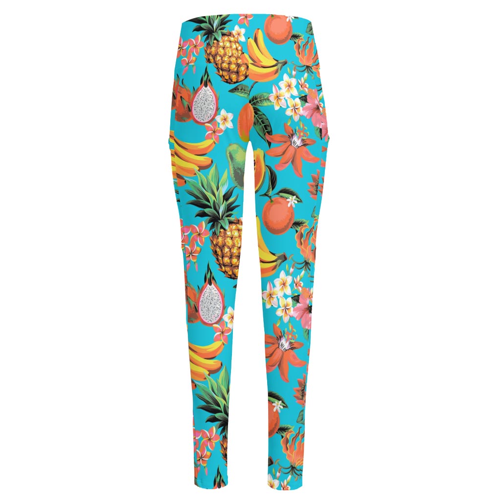 Vintage Tropical Fruits Pattern Print High-Waisted Pocket Leggings