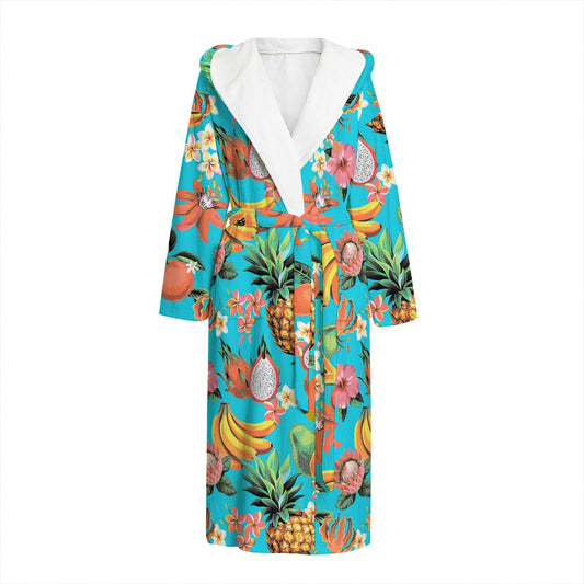 Vintage Tropical Fruits Pattern Print Hooded Bathrobe