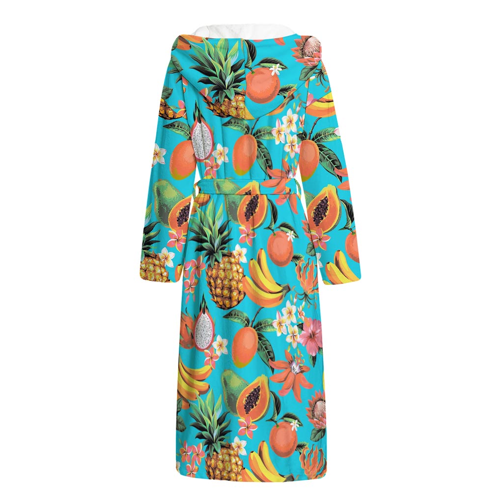 Vintage Tropical Fruits Pattern Print Hooded Bathrobe