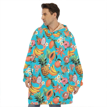 Vintage Tropical Fruits Pattern Print Hoodie Blanket