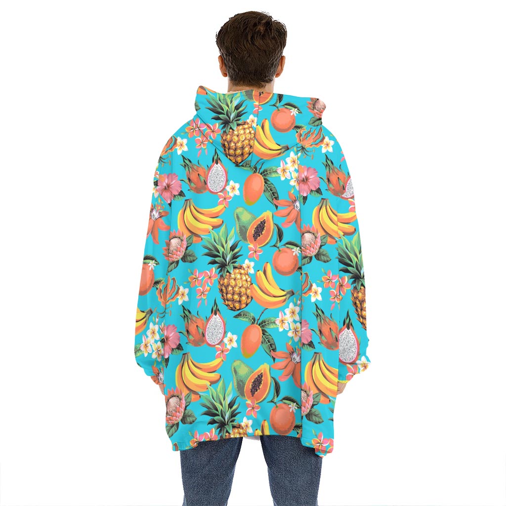 Vintage Tropical Fruits Pattern Print Hoodie Blanket