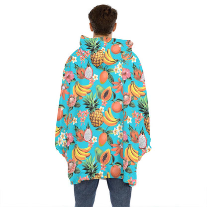 Vintage Tropical Fruits Pattern Print Hoodie Blanket