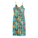 Vintage Tropical Fruits Pattern Print Jersey Midi Cami Dress