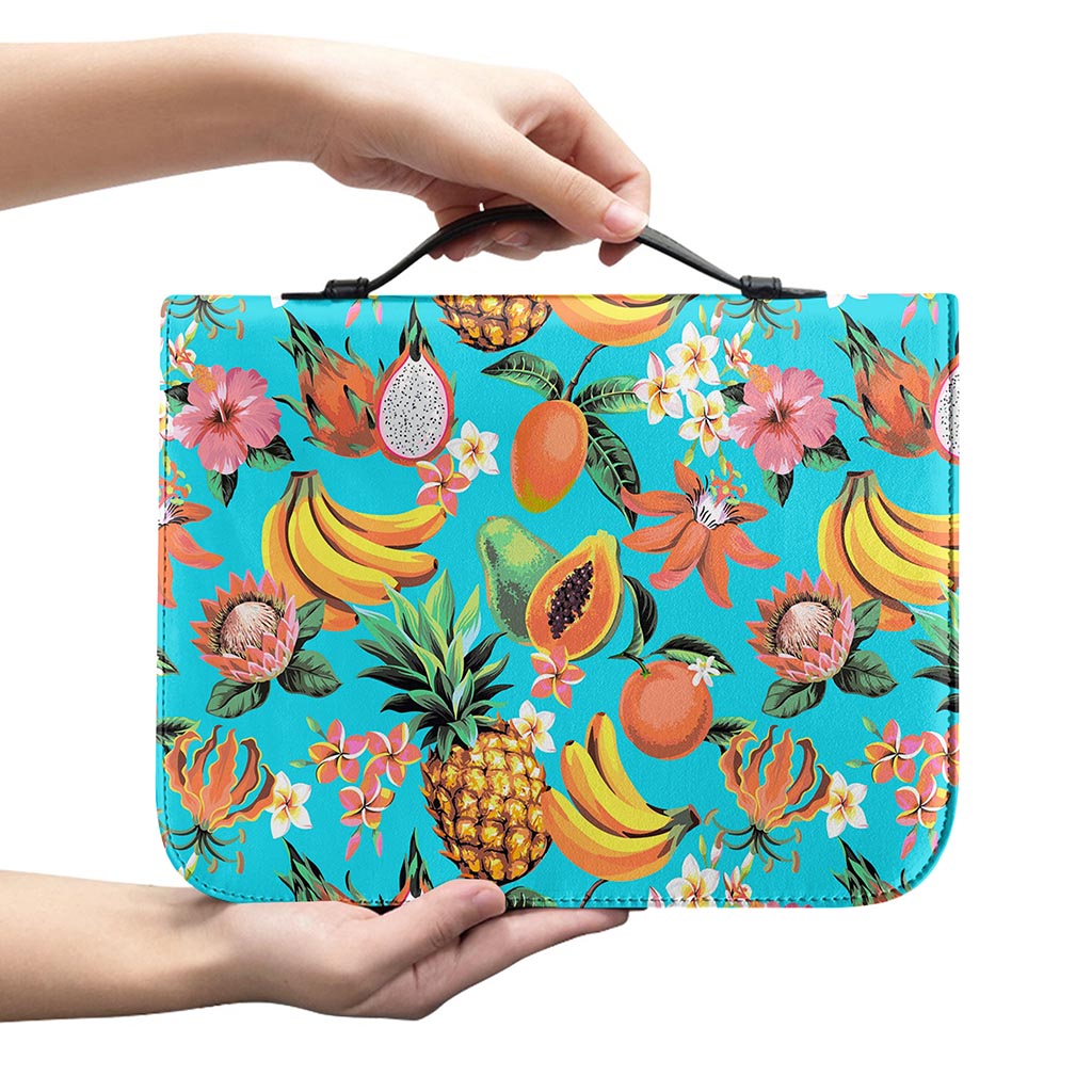 Vintage Tropical Fruits Pattern Print Leather Bible Cover