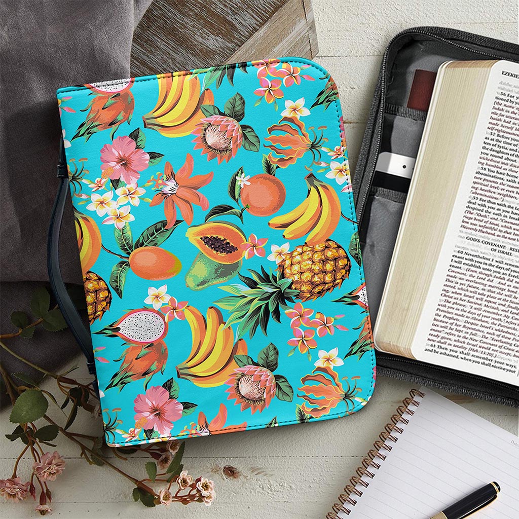 Vintage Tropical Fruits Pattern Print Leather Bible Cover