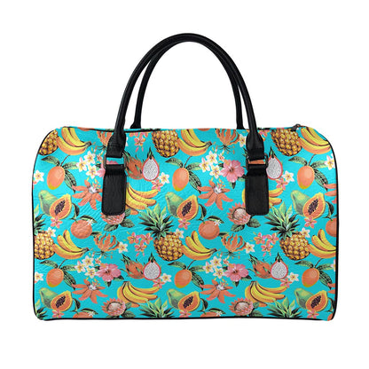 Vintage Tropical Fruits Pattern Print Leather Duffle Bag
