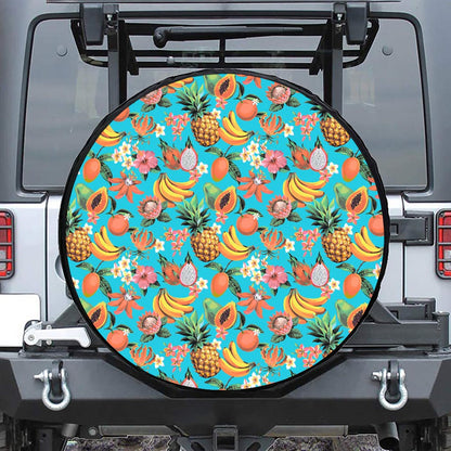 Vintage Tropical Fruits Pattern Print Leather Spare Tire Cover