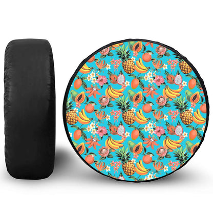 Vintage Tropical Fruits Pattern Print Leather Spare Tire Cover