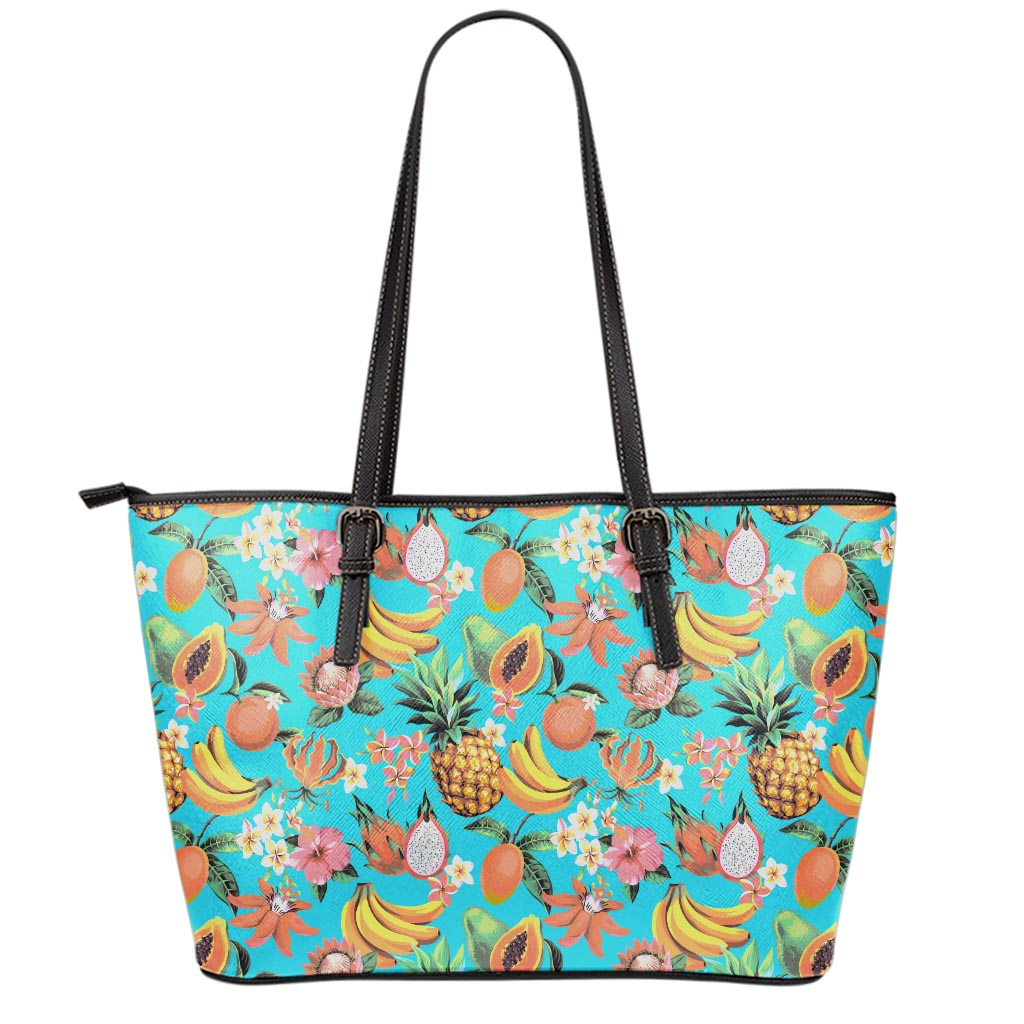 Vintage Tropical Fruits Pattern Print Leather Tote Bag