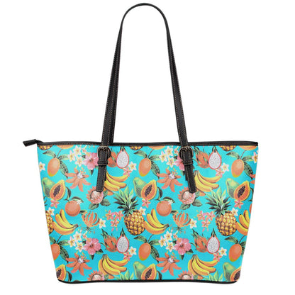 Vintage Tropical Fruits Pattern Print Leather Tote Bag
