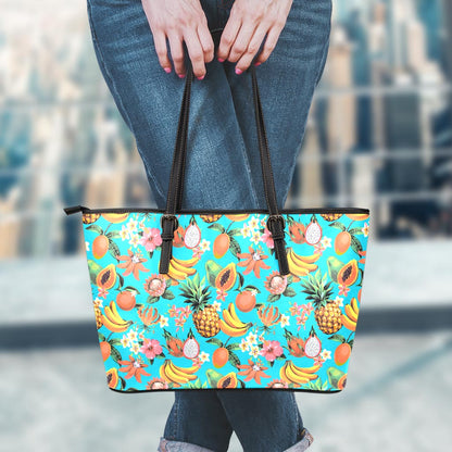 Vintage Tropical Fruits Pattern Print Leather Tote Bag
