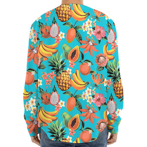 Vintage Tropical Fruits Pattern Print Long Sleeve Baseball Jersey