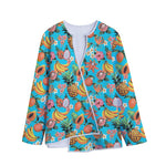 Vintage Tropical Fruits Pattern Print Long Sleeve Short Coat
