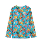 Vintage Tropical Fruits Pattern Print Long Sleeve Short Coat