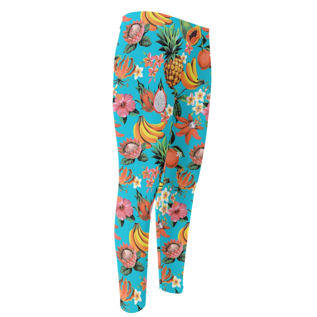 Vintage Tropical Fruits Pattern Print Men's Compression Pants